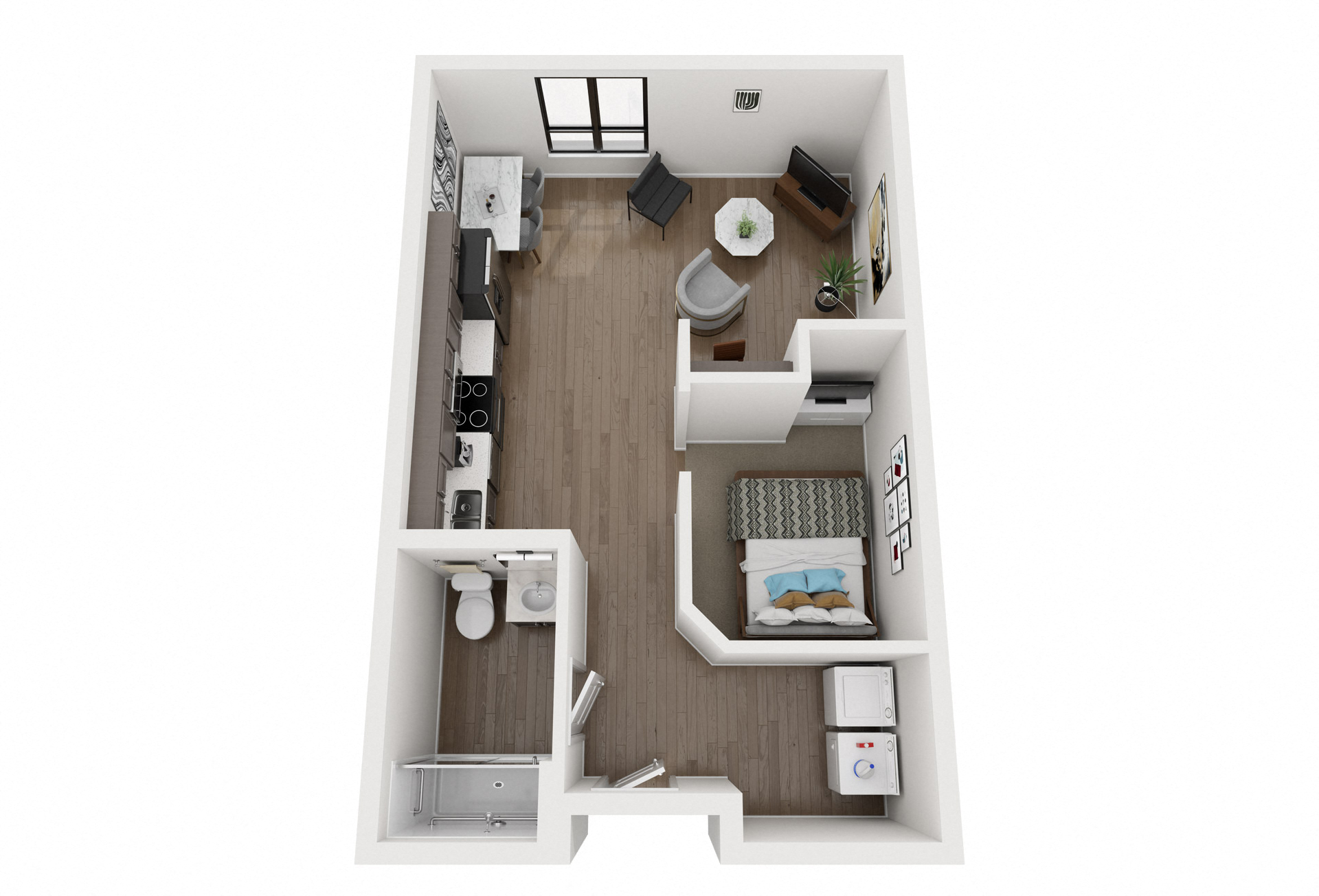 Floor plan for studio, 1 bath, 562 sqft